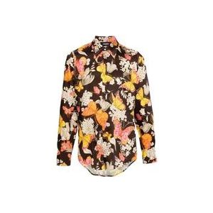 Dsquared2 Bruine Butterfly Print Satijnen Overhemd , Multicolor , Heren , Maat: L