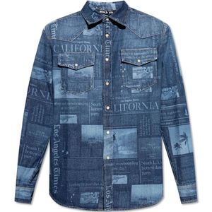 Palm Angels, Heren, Overhemden, Blauw, Maat: L Denim,