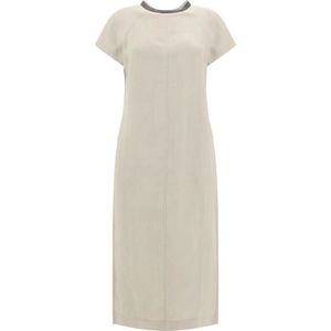 Brunello Cucinelli, Dames, Jurken, Beige, Maat: XS Linnen,