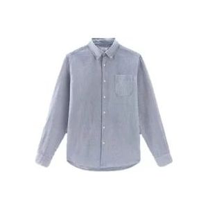 Woolrich Gestreept Button-Down Overhemd , Blue , Heren , Maat: S
