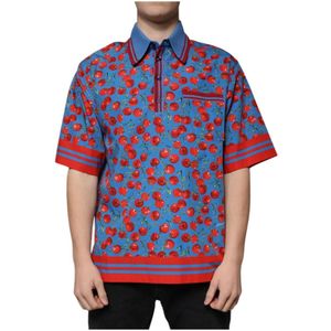 Dolce & Gabbana - Polo T-shirt - Blauw - Korte Mouwen - Cherry Print