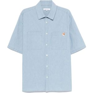 Maison Kitsuné, Heren, Overhemden, Blauw, Maat: XL