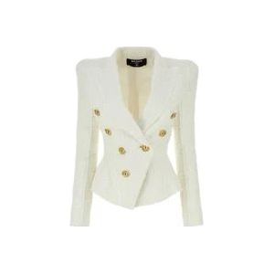 Balmain Witte Tweed Blazer - Klassiek Model , White , Dames , Maat: S