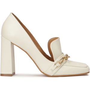 Kazar - Dames Pumps - Beige - Leer - Vierkante Neus Met Kettingen