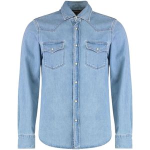 Moorer, Heren, Overhemden, Blauw, Maat: M Denim,
