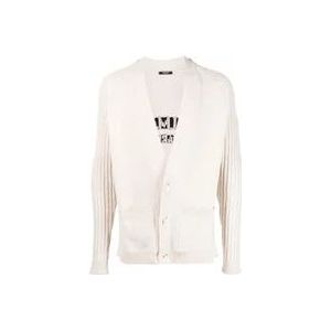 Balmain Intarsia Logo Cardigan , Beige , Heren , Maat: L