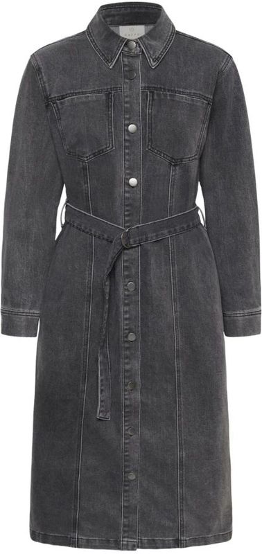 Kaffe - Denim Overhemdjurk - Grijs - Aansluitend - Lange Mouwen