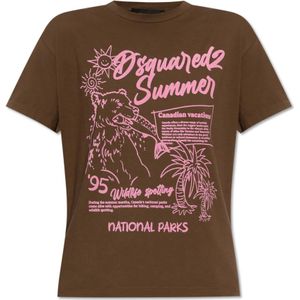 Dsquared2 T-shirt met logo , Brown , Dames , Maat: L