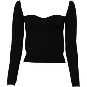 Dolce & Gabbana - Pullover Sweater - Zwart - Vierkante Hals - Lange Mouwen