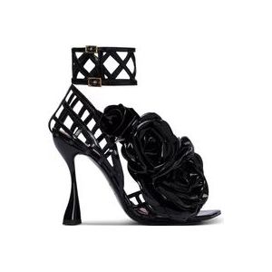 Balmain Patentleren Eden sandalen met open grid en bloemen , Black , Dames , Maat: 40 EU