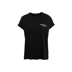 Balmain Ecologisch ontworpen katoenen T-shirt met klein flocklogo. , Black , Dames , Maat: S