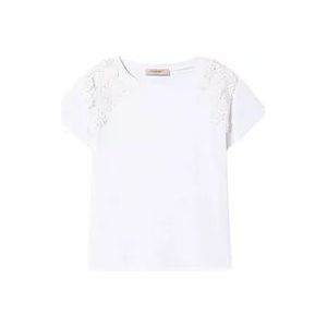 Twinset Bloemen Patch T-shirt , White , Dames , Maat: XS