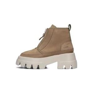 Nubikk Taupe Nubuck Enkellaarzen met Bont , Beige , Dames , Maat: 42 EU