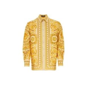 Versace Bedrukte satijnen shirt , Yellow , Heren , Maat: L