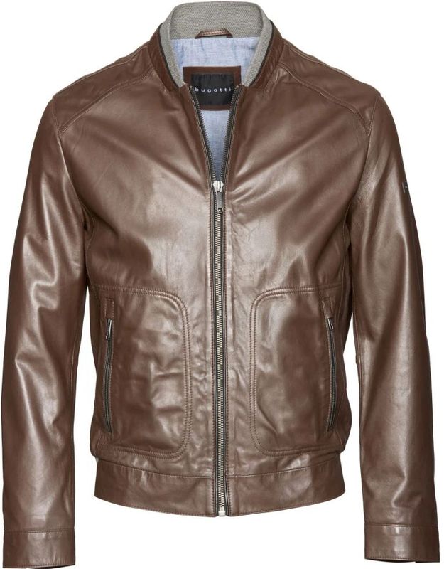 Bugatti - Leren Jas - Bruin - Stijlvolle Leren Jas met Logoplaatje