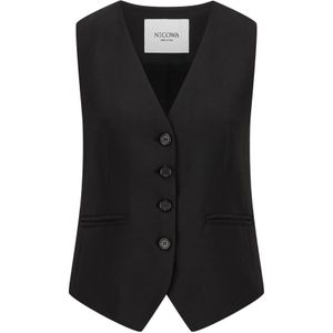 Nicowa - Jassen - Dames - Zwart - Leer - V-hals - Tonale Knoopsluiting