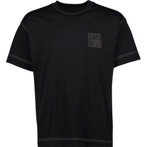 Givenchy - T-shirt - Zwart - Katoen - Ronde Hals - Korte Mouwen - 4G-Motief Logo Patch