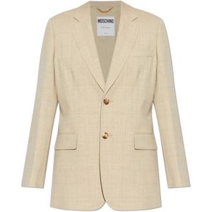 Moschino - Blazer met Ruitpatroon - Beige - Dames - Wol