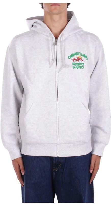 Carhartt Wip - Logo Front Zip Hoodie - Sweatvest - Wit - Katoen