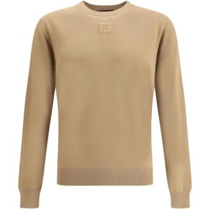 Fendi, Heren, Sweatshirts & Hoodies, Beige, Maat: L Wol,
