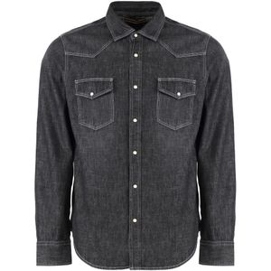 Moorer, Heren, Overhemden, Grijs, Maat: L Denim,