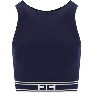 Elisabetta Franchi, Dames, Tops, Blauw, Maat: 2XL Viscose,