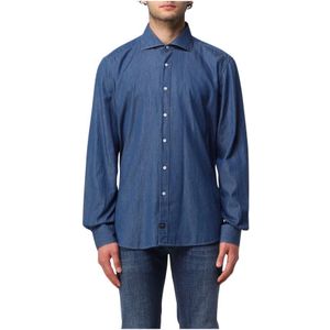 Fay, Heren, Overhemden, Blauw, Maat: M Katoen,