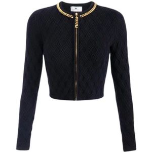 Elisabetta Franchi, Dames, Truien, Zwart, Maat: S Viscose,