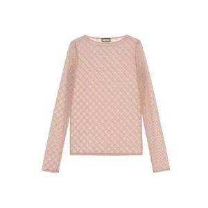 Gucci Ster Tule Ronde Hals Lange Mouw Shirt , Pink , Dames , Maat: XS