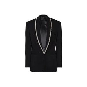 Balmain Jasje van graan met geborduurde kraag , Black , Heren , Maat: M