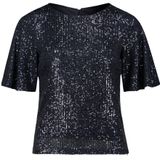 Pailletten Top - Effen - Zwart - Materiaalmix - Rugloos Ontwerp