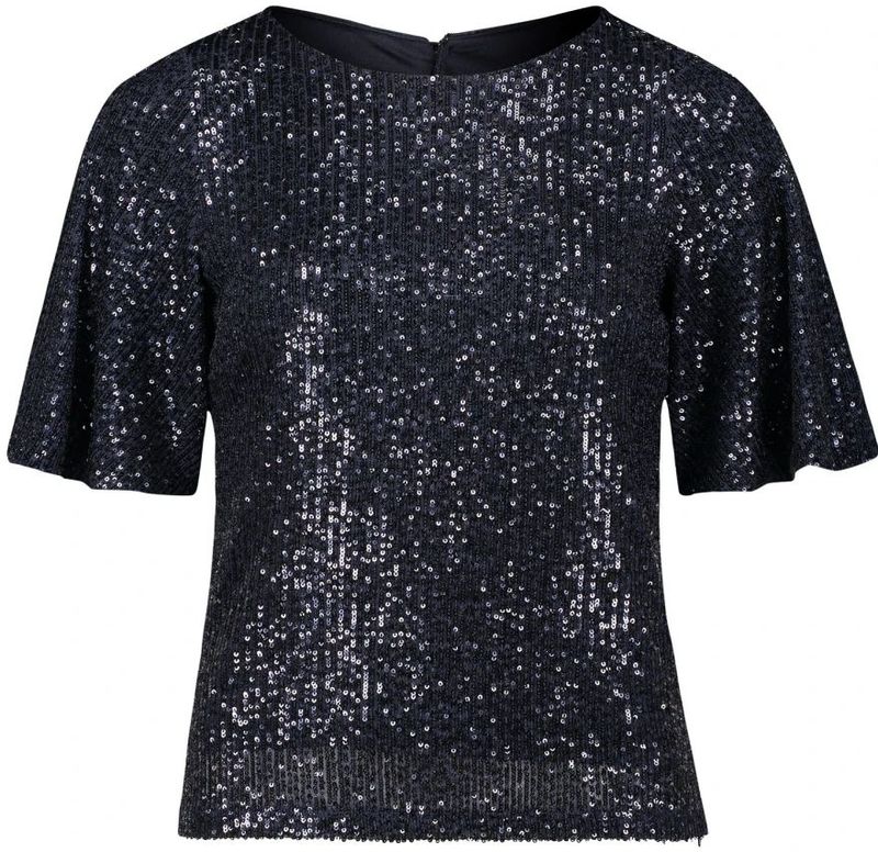 Pailletten Top - Effen - Zwart - Materiaalmix - Rugloos Ontwerp