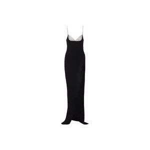 Balmain Lange geborduurde gebreide jurk met split aan de zijkant , Black , Dames , Maat: L
