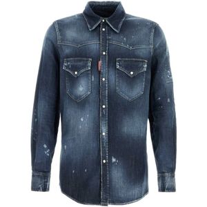 Dsquared2, Heren, Overhemden, Blauw, Maat: S Denim,