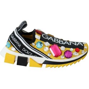 Dolce & Gabbana - Sorrento Sneakers - Geel Zwart - Rubberen Zool - Gemaakt in Italië