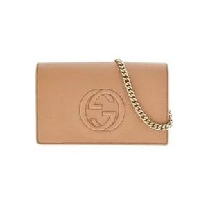 Gucci Soho Camel Clutch Tas , Brown , Dames , Maat: ONE Size