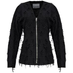 Ganni, Dames, Jassen, Zwart, Maat: S Tweed,