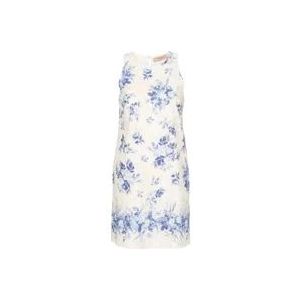 Twinset Ivoor Blauw Bloemen Linnen Halter Jurk , Multicolor , Dames , Maat: L