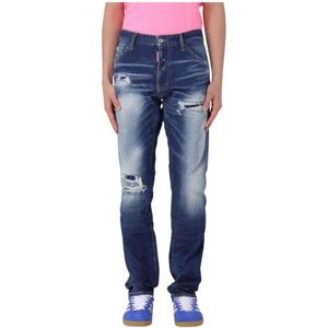 Dsquared2 - Heren Jeans - Blauw - Slim-fit - Katoen - Met Leren Patch
