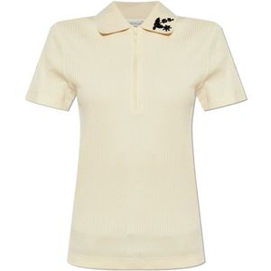 Moncler - Polo MET Applicaties - Crèmekleurig - Geribbeld Katoen en Viscose