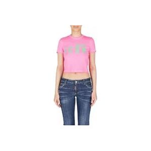 Dsquared2 Iconisch T-shirt met korte mouwen van katoen in roze , Pink , Dames , Maat: XS