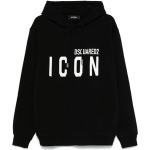 Dsquared2 Zwarte hoodie met logoprint trui , Black , Heren , Maat: S