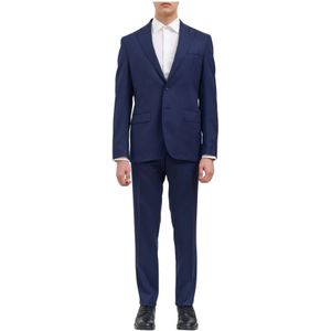 Paoloni, Heren, Pakken, Blauw, Maat: S Wol,