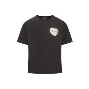 Dsquared2 Zwart Heart Mesh T-Shirt , Black , Dames , Maat: L