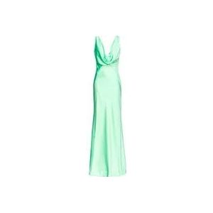 Pinko Elegante Satijnen Jurk met Gedrapeerde V-hals , Green , Dames , Maat: S