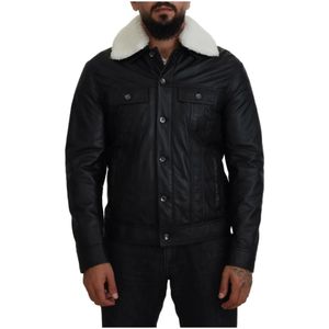 Dolce & Gabbana - Bomber Collared Jacket - Leren Jas - Zwart