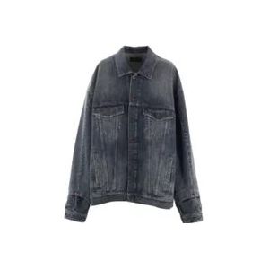 Balenciaga Oversized Donkerblauwe Denim Jas met Distressed Effect , Blue , Heren , Maat: S