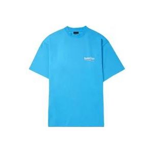 Balenciaga Logo Print T-Shirt met Distressed Effect , Blue , Heren , Maat: S
