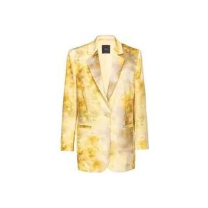 Pinko Vervaagde Bloemen Satijnen Blazer , Yellow , Dames , Maat: 2XS