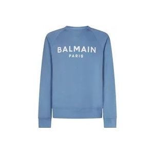 Balmain Blauwe Biologisch Katoenen Crewneck Sweatshirt , Blue , Heren , Maat: L